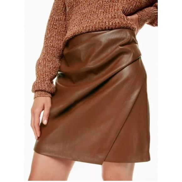 Aritzia Dresses & Skirts - Aritzia Wilfred Brown Faux leather Wrap Mini Skirt